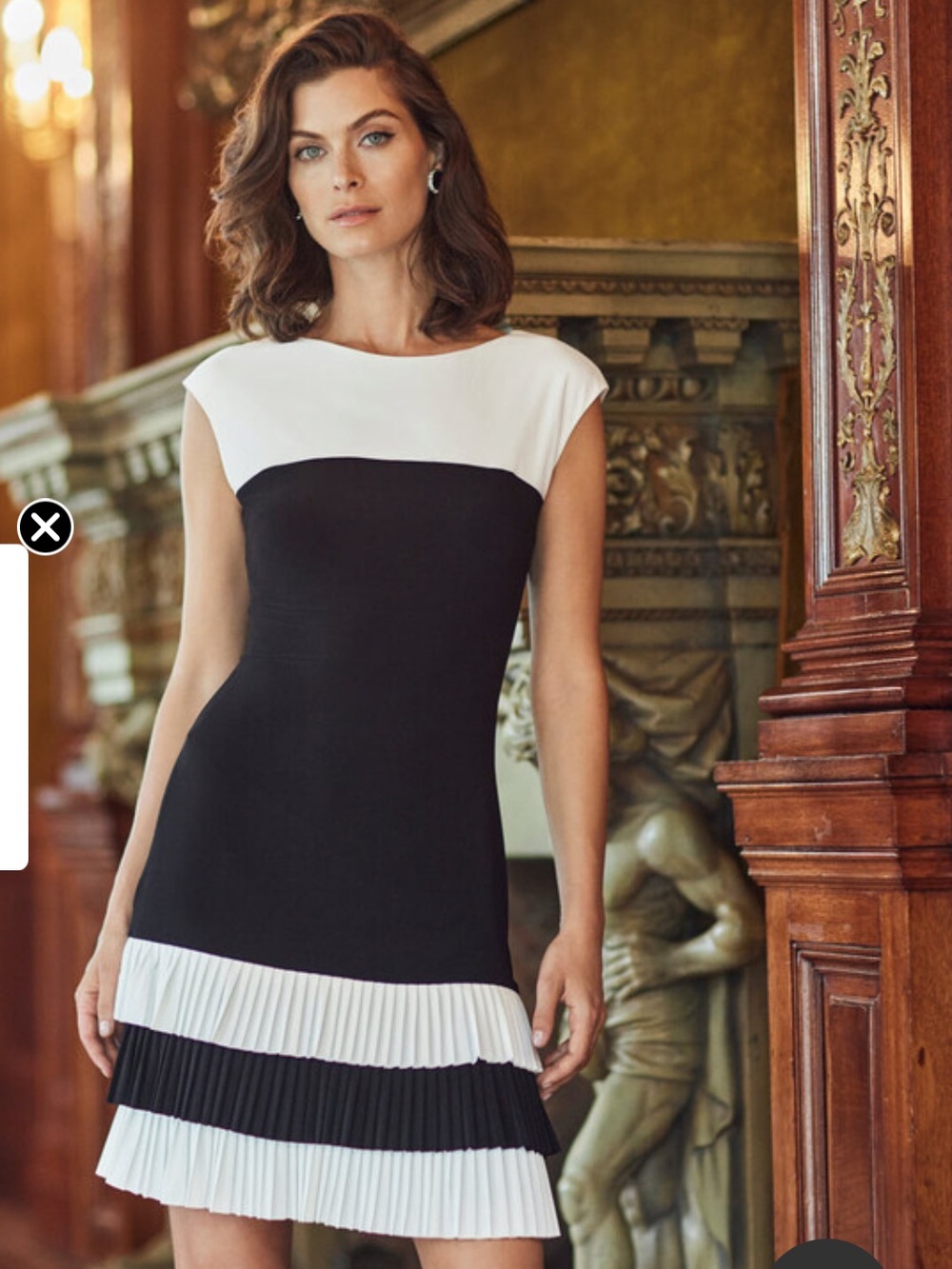 Frank Lyman Design Black and White Cap-Sleeve Ruffle Mini Dress